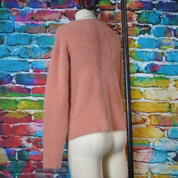 Forever 21 Pink Mauve Fuzzy V Neck Long Sleeve Ribbed Sweater Size M - Picture 3 of 7